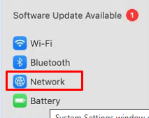 macOS Network menu item highlighted.