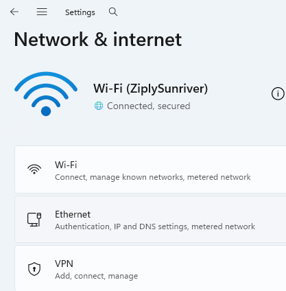 Windows Network & Internet settings.
