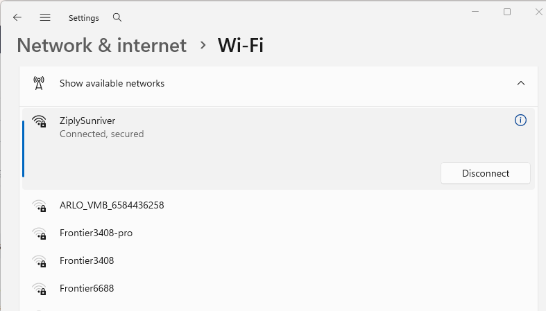 Windows Wi-Fi available networks.